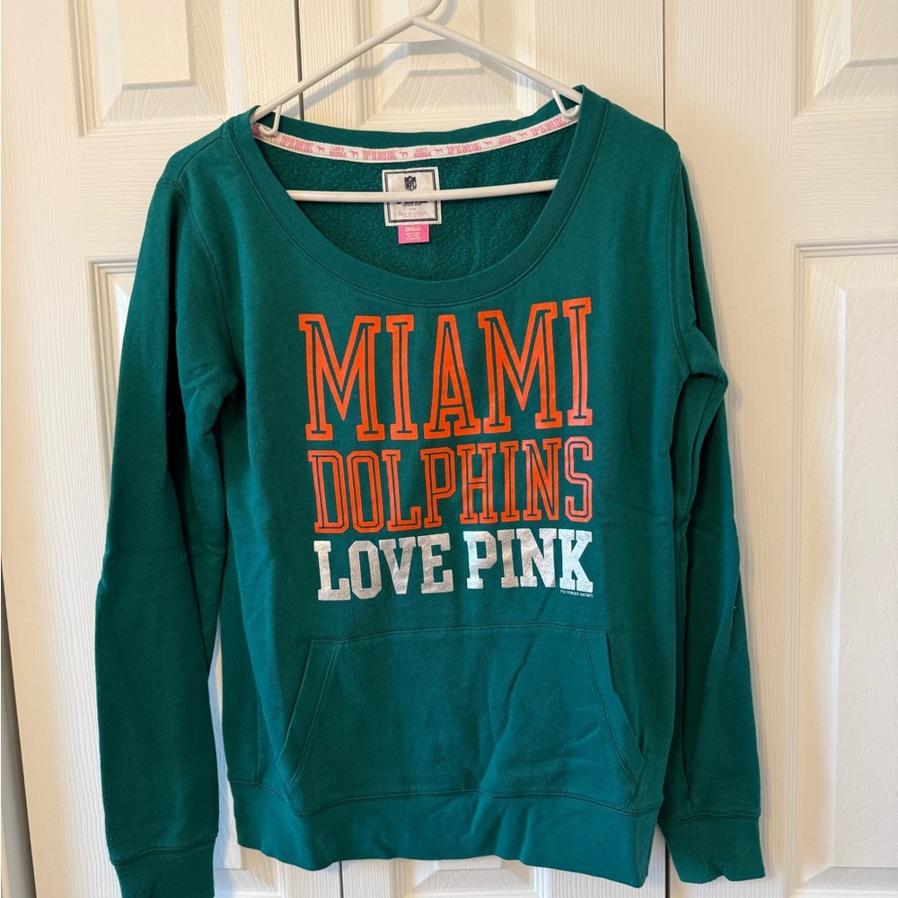 PINK Victoria's Secret Teal Miami Dolphins Crew Neck Sweatshirt